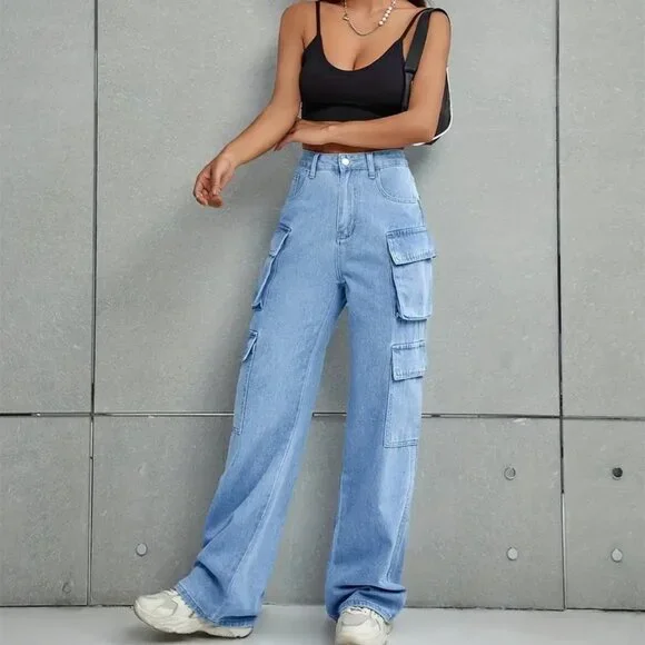 Plain Pockets Cargo Pants (Color: Sky Blue) - Picture 2 of 2